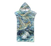Odot Serviette Poncho de Surf, Microfibre à Séchage Rapide en Tissu Surfing Changement Robe à Capuche Poncho Plage à Langer Peignoir Natation pour Adulte Large (75x110cm,Tortue)