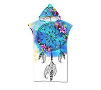 Odot Serviette Poncho de Surf, Microfibre à Séchage Rapide en Tissu Surfing Changement Robe à Capuche Poncho Plage à Langer Peignoir Natation pour Adulte Large (75x110cm,Attrapeur de rêves)