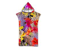 Odot Serviette Poncho de Surf, Microfibre à Séchage Rapide en Tissu Surfing Changement Robe à Capuche Poncho Plage à Langer Peignoir Natation pour Adulte Large (75x110cm,Perroquet Rouge)