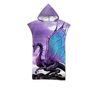 Odot Serviette Poncho de Surf, Microfibre à Séchage Rapide en Tissu Surfing Changement Robe à Capuche Poncho Plage à Langer Peignoir Natation pour Adulte Large (75x110cm,Dragon)