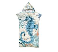 Odot Serviette Poncho de Surf, Microfibre à Séchage Rapide en Tissu Surfing Changement Robe à Capuche Poncho Plage à Langer Peignoir Natation pour Adulte Large (75x110cm,Hippocampe)
