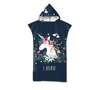 Odot Serviette Poncho de Surf, Microfibre à Séchage Rapide en Tissu Surfing Changement Robe à Capuche Poncho Plage à Langer Peignoir Natation pour Adulte Large (75x110cm,Licorne)