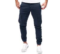 Odot Slim Pantalon de Fitness Sport Jogging pour Hommes Couleur Unie Cool Casual Mode Training Cargo Survêtement Serré Pantalons avec Poches (L,Marine)