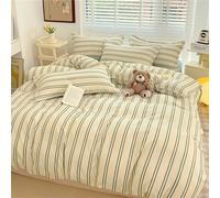 Odot Style Nordique Imprimé Rayures Parure de Lit 4 Pieces, Ensemble de Literie/Set de Housse de Couette avec Housses de Couettes, Drap Plat et Taies D'oreillers (180x220cm,Rayures Vertes)