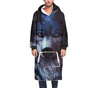 Odot Sweat à Capuche Couverture, Imprimé 3D Oversize Microfibre Polaire avec Manches Poche Chaud Doux Wearable Robe Hoodie Paresseux Adultes Hiver Noël Cadeaux (Taille Unique,Loup)