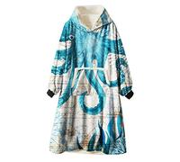 Odot Sweat à Capuche Couverture, Imprimé 3D Oversize Microfibre Polaire avec Manches Poche Chaud Doux Wearable Robe Hoodie Paresseux Adultes Hiver Noël Cadeaux (Taille Unique,Poulpe)