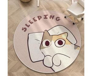 Odot Tapis Chaise de Bureau Rond, Antidérapant et Insonorisé, Moderne Tapis Protection Sol Chaise Bureau Gaming pour Plancher de Bois Carrelage Parquet (Chat endormi,100cm)