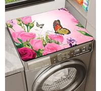 Odot Tapis de Protection pour Dessus de Machine à Laver, Antidérapant Housse de Machine à Laver pour Machine à Laver ou Sèche-Linge Buanderie Réfrigérateur -Floral Romantique (Papillon,50x50cm)