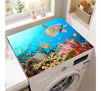 Odot Tapis de Protection pour Dessus de Machine à laver, Antidérapant Séchage Rapide Housse de Machine à laver pour Sèche-Linge Buanderie Réfrigérateur -Tortue de mer 3D (Corail,60x60cm)