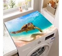 Odot Tapis de Protection pour Dessus de Machine à laver, Antidérapant Séchage Rapide Housse de Machine à laver pour Sèche-Linge Buanderie Réfrigérateur -Tortue de mer 3D (Plage,50x50cm)
