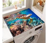 Odot Tapis de Protection pour Dessus de Machine à laver, Antidérapant Séchage Rapide Housse de Machine à laver pour Sèche-Linge Buanderie Réfrigérateur -Tortue de mer 3D (Monde océanique,60x60cm)