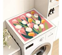 Odot Tapis de Protection pour Dessus de Machine à laver, Housse de machine à laver pour Machine à Laver ou Sèche-Linge Buanderie Réfrigérateur -Fleur de Tulipe (Peinture à l'huile,50x50cm)