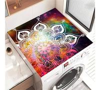 Odot Tapis de Protection pour Dessus de Machine à Laver, Style Mandala Antidérapant Housse de Machine à Laver pour Sèche-Linge Buanderie Réfrigérateur Cuisine (Rouge-blanc,50x60cm)