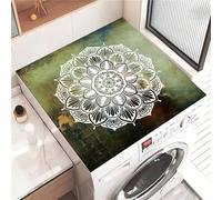 Odot Tapis de Protection pour Dessus de Machine à Laver, Style Mandala Antidérapant Housse de Machine à Laver pour Sèche-Linge Buanderie Réfrigérateur Cuisine (Matcha-blanc,50x50cm)