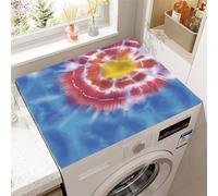 Odot Tapis de Protection pour Dessus de Machine à Laver, Tie-dye Antidérapant Housse de Machine à Laver pour Sèche-Linge Buanderie Réfrigérateur Cuisine (Rouge et bleu,60x60cm)