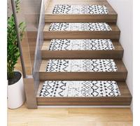 Odot Tapis Escalier, Géométrie Rétro Colorée Tapis Escalier Antidérapant, Muet Moquette Escalier Lavable en Machine, Marchettes d'Escalier Auto-Adhésif, pour Enfants, Aînés, Animaux (2pc,Blanc)