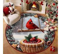 Odot Tapis Rond de Noël, Cookie Pattern, Lavable Rug de Salon, Chambre à Coucher, Ambiance Festive,Tapis Chambre, Couverture de Chevet Père Noël (Motif de Rouge-Gorge 8,60CM)