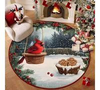 Odot Tapis Rond de Noël, Cookie Pattern, Lavable Rug de Salon, Chambre à Coucher, Ambiance Festive,Tapis Chambre, Couverture de Chevet Père Noël (Motif de Rouge-Gorge 7,120CM)