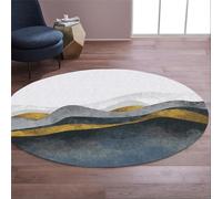 Odot Tapis Rond Moderne Abstrait Marbre Bleu Or Tourbillonnant, Tapis de Sol Antidérapant Art Fluide pour Salon Chambre d'Entrée, Carpette de Décoration Intérieure Doux Lavable (Gris-Bleu,60cm)