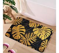 Odot Tapis Salle de Bain Absorbant Diatomite 3D Monstera Vert Tapis de Bain Antidérapant Séchage Rapide Doux pour Entrée Baignoire Porte d'entrée Chevet Canapé Salon (Doré,40x60cm)