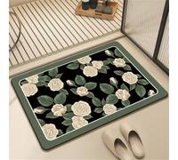 Odot Tapis Salle de Bain Absorbant Diatomite, Monde des Fleurs Colorées Tapis de Bain Antidérapant Séchage Rapide Doux pour Entrée, Baignoire, Porte d'entrée, Chevet, Canapé (Noir,80x120cm)