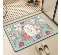 Odot Tapis Salle de Bain Absorbant Diatomite, Monde des Fleurs Colorées Tapis de Bain Antidérapant Séchage Rapide Doux pour Entrée, Baignoire, Porte d'entrée, Chevet, Canapé (Bleu,60x90cm)