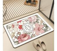 Odot Tapis Salle de Bain Absorbant Diatomite, Monde des Fleurs Colorées Tapis de Bain Antidérapant Séchage Rapide Doux pour Entrée, Baignoire, Porte d'entrée, Chevet, Canapé (Rose,50x80cm)