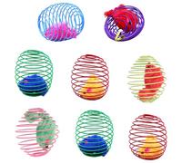 Odoukey 8pcs Cat Springs, Interactive Fun Plux Cat Mouse Toy in Elastic Spring Cage Back Ferming Jingle Balls Furs Balls Catnip More