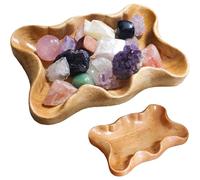 Odoukey Bol décoratif irrégulier en bois, plateau en cristal naturel, vitrine de roche pour pierres précieuses, bijoux, huiles essentielles, pierres de fruits