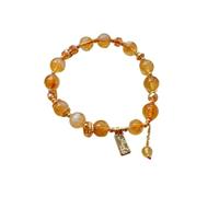 Odoukey Bracelet en Quartz Citrine naturelle de 8mm, Bracelet élastique à brin unique fait à la main pour femmes, bijoux en Citrine pour un usage quotidien