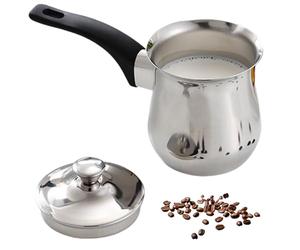 Odoukey Cafetière turque en acier inoxydable de 180 ml avec poignée et couvercle anti-brûlure, cafetière arabe facile à utiliser pour le lait, le chocolat, le beurre et le fromage