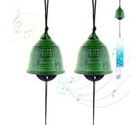 Odoukey Carillon éolien Japonais en Fonte, 2 pièces, Cloche de Temple Vert commémoratif de sympathie pour l'extérieur et l'intérieur, Porte-Bonheur, Jardin, Patio, Balcon