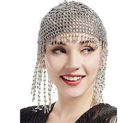 Odoukey Coiffe à casquette perlée des années 1920, couvre-chef de cléopâtre à clapet des années 20 pour fête thème en coton