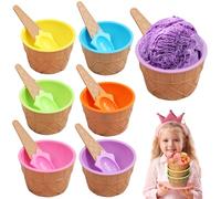 Odoukey Ensemble de 6 bols à crème glacée avec cuillères, adorables gobelets en PP double couche de 6 couleurs pour cadeaux fête crème glacée, décorations, fournitures Bar