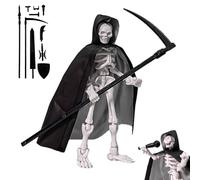 Odoukey Figurine d'action Squelette 5.1, Jouet Squelette Mobile Multi-articulé avec Cape et Armes, Figurine d'action en Plastique T13 pour collectionneurs, décorations de Bureau, décor
