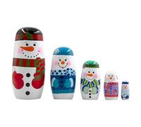 Odoukey Jouets gigognes poupées gigognes Russes 5 pièces Bonhomme de Neige de noël Mignon, Jouets poupée Russe en Bois pour la décoration Vacances noël