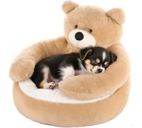 Odoukey Lit Mignon en Forme d'ours en Peluche pour Petit Chien, Confortable, Lavable en Machine, lit Doux antidérapant pour Animaux de Compagnie Bien-aimés