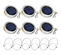 Odoukey Lumière blanche solaire avec couvercle de pot Mason, avec ficelle de 2m, 20 LED, lanterne suspendue pour décoration jardin, 6 pièces