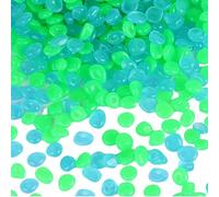 Odoukey Paquet de 300 Galets phosphorescents en résine ovales réutilisables, Petits pavés Lumineux décoratifs, Roches Lumineuses Bleu Vert pour Jardin, allée, bonsaï, Aquarium