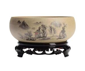 Odoukey Planteur de Bol Round 6.5 dans Dia Decorative Chinese Style Ceramic Bowl Planter avec Jardinage Base Bureau Peinture à Encre extérieure/Grand Planteur Planter Planter pour Balcon de Patio