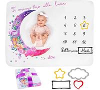 ODOXIA Couverture Etape Bébé en Espagnol | Tapis Mois Bebe Garçon Ou Fille, Unisexe | Thème Lune, Fleurs | Cadeau Baby-Shower Personnalisé Jeunes Mamans | Tapis Photo Bebe |Watercolour IT