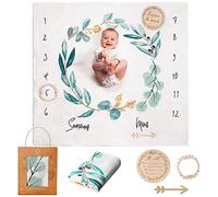 ODOXIA Couverture Etape Bébé en Français | Langes | Tapis Mois Garçon Ou Fille, Unisexe | Thème Feuilles | Cadeau Baby-Shower Mamans | Tapis Photo | Mousseline De Coton
