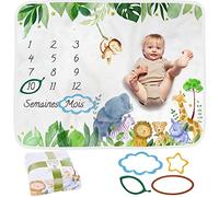 ODOXIA Couverture Etape Bébé en Français | Tapis Mois Bebe Garçon Ou Fille, Unisexe | Thème Safari | Cadeau Baby-Shower Personnalisé Jeunes Mamans | Tapis Photo Bebe | Doux, Confortable
