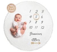 ODOXIA Couverture Etape Bébé en Français | Tapis Photo Rond Mois Garçon, Fille, Unisexe | Neutre | Cadeau Baby-Shower Personnalisé Jeunes Mamans | Tapis Photo Bebe | Cadre Bois Fourni