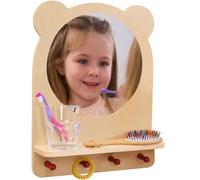 ODOXIA Station de Bain Montessori pour Enfants | Miroir Montessori Bébé avec Tablette et Crochets | Miroir Salle de Bain avec Tablette | Organisateur Mural pour Apprendre l’Autonomie