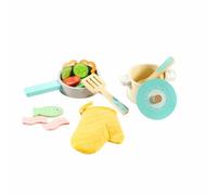 ODS - Maisonelle Nature, Playset casseroles avec Nourriture, Jouet pour Enfants en Bois, avec ganton, poêle, Outils, âge recommandé +3 Ans