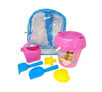 ODS - Sunday - Barbie Sac à Dos avec Set de mer : Seau Ø 18 cm, Tamis, 2 Formes, arrosoir, Pelle et râteau 25 cm, Jeu de Plage pour Enfants