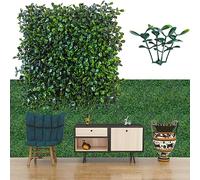 ODTORY Panneau mural en buis avec gazon artificiel, 25,4 x 25,4 cm, 24 p (1,8 m²) - Panneaux de buis anti-UV pour intérieur et extérieur - Vert et clôture de lierre