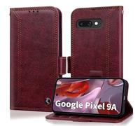 Oduio Coque pour Google Pixel 9a Etui Housse Portefeuille [RFID Blocage] Housse en PU Cuir Vintage Double Stitch Business Etui à Rabat Case [Fentes pour Cartes] [Pochette de Portefeuille] -Rouge