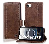 Oduio Coque pour iPhone 16e 6.1 Pouces Etui 2025 Housse Portefeuille [RFID Blocage] Housse en PU Cuir Double Stitch Business Etui à Rabat Case [Fentes pour Cartes] [Pochette de Portefeuille] -Marron